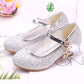 Girls High Heels Children's Leather Shoes Small Children Princess Single Shoes Sequins Students Dance Performance Gift