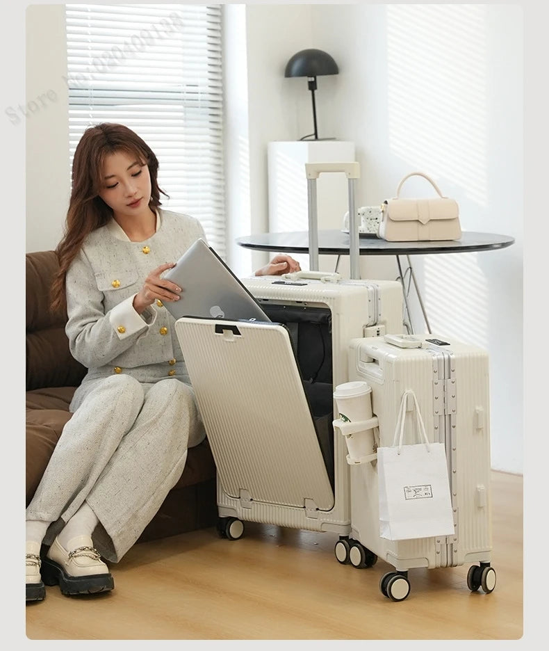 KO-KU New Front Opening Travel Suitcases 20/24/26/28 inch carrier Aluminum Frame Large Capacity Luggage USB Charging TSA Lock
