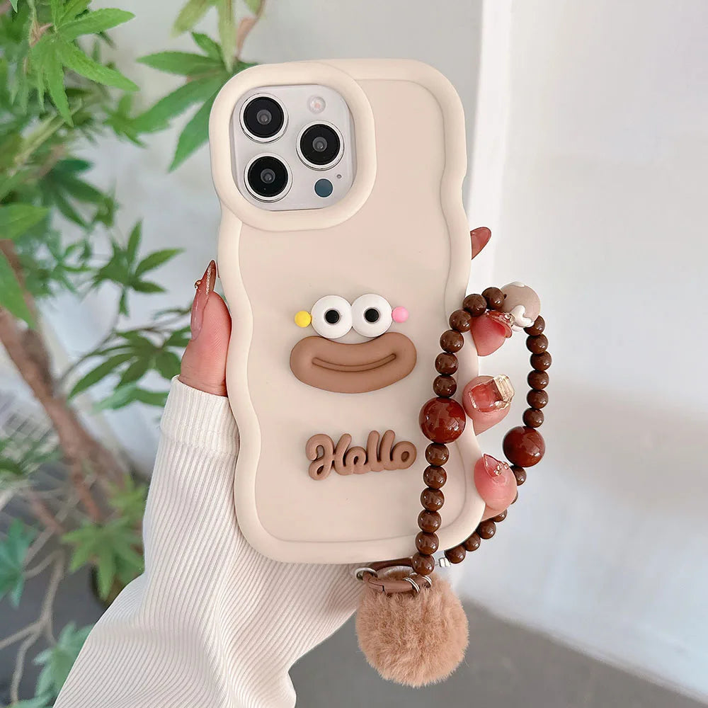 Cute Cartoon Wrist Chain Wave Case For Tecno Spark GO 1 2025 2024 2023 2022 2021 2020 Tecno Pop 6 GO 9 7 Pova 5 Pro 6 Neo Cover