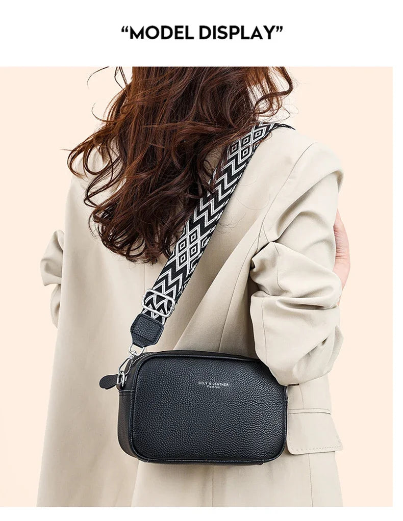 100% Genuine Leather Women Shoulder Bag 2025 New High Quality Cowhide Female Crossbody Bags Wide Shoulder Strap Girls Handbag