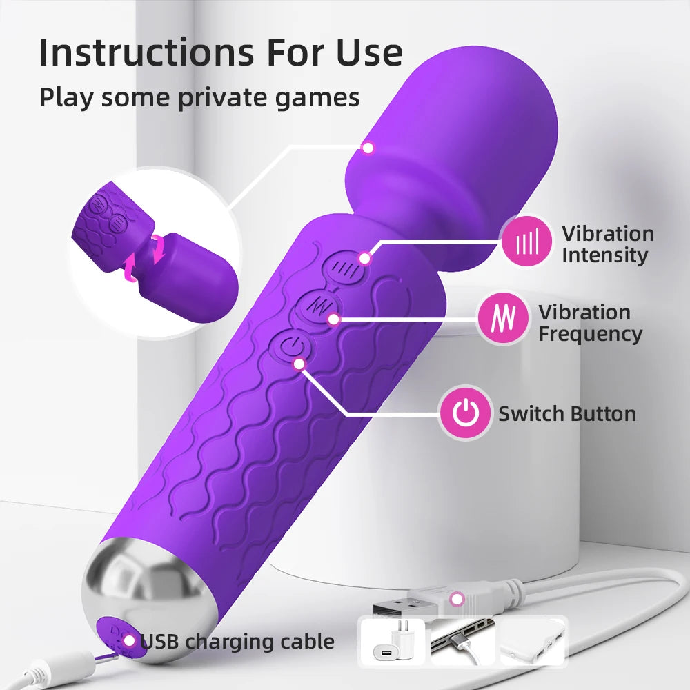 USB Rechargeable Powerful Clitoris Vibrator AV G-Spot Massager Sexual Wellness Erotic Adult Toy for Women