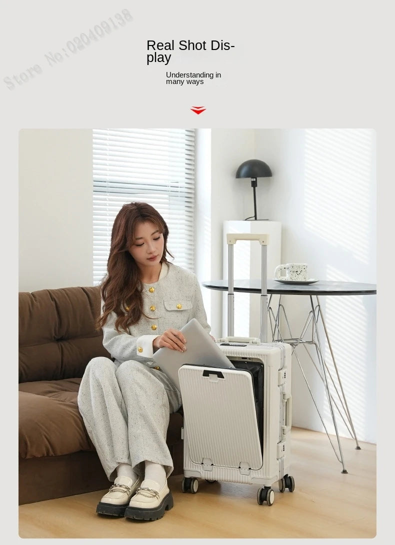 KO-KU New Front Opening Travel Suitcases 20/24/26/28 inch carrier Aluminum Frame Large Capacity Luggage USB Charging TSA Lock