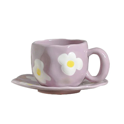 340ML Hand-painted Flower Love heart Ceramic Coffee Cup with Saucer Home Office Water Cup Breakfast Milk Juice Teacup Gift Set