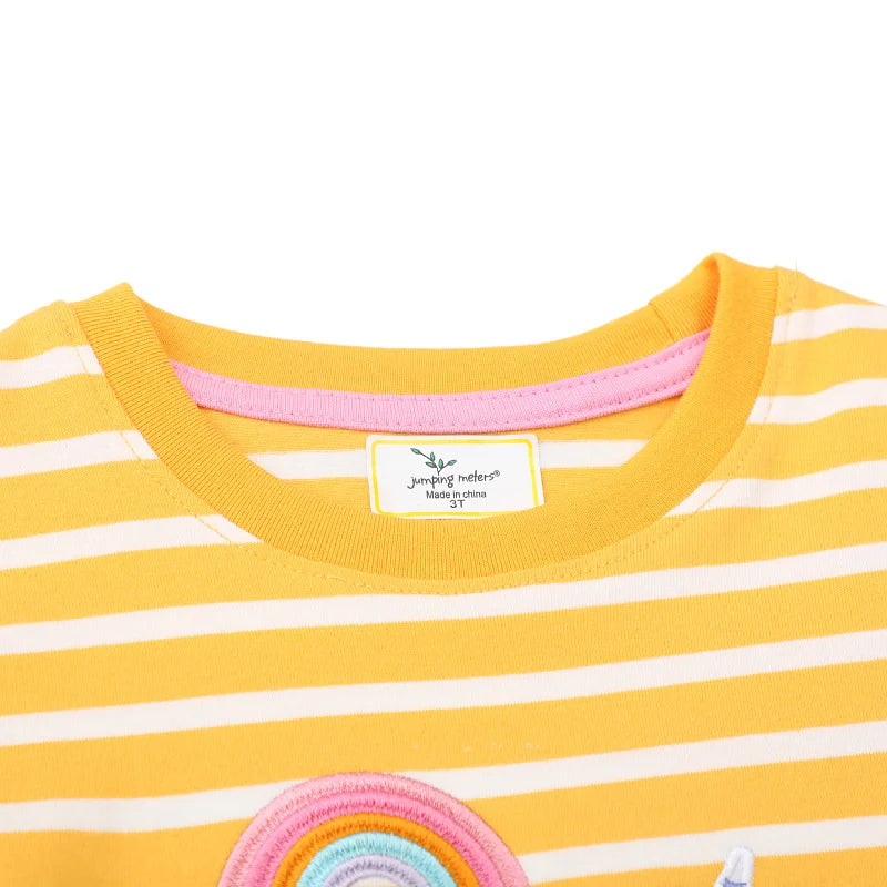 Jumping Meters 2-7T New Arrival Striped Cars Baby Girls Tees Cotton Summer Toddler Clothes Kids Tops Children's Tshirts