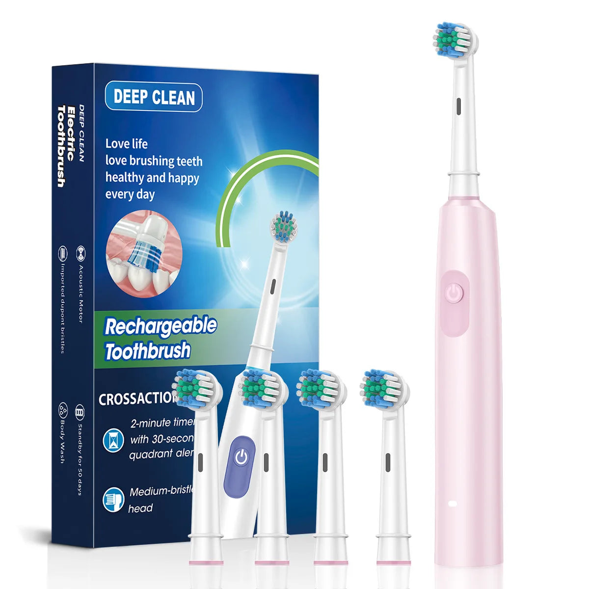 Smart Electric Toothbrush Rechargeable Tooth Brush 5 Mode Smart Timer Teeth Clean Electric Teethbrush with 8 Teethbrush Heads