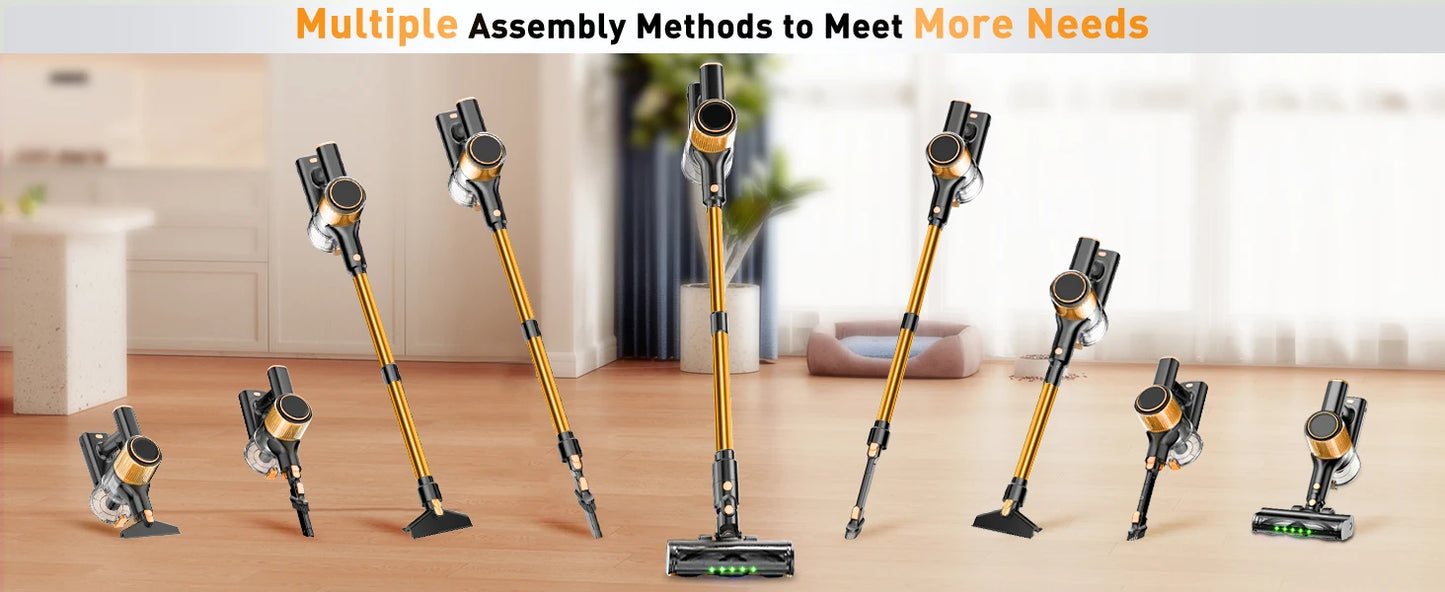Cordless Vacuum Cleaner 8 in 1 Powerful Suction Lightweight,LED Display,45Mins Detachable Battery Vacuum for Floor/Carpet/Pet