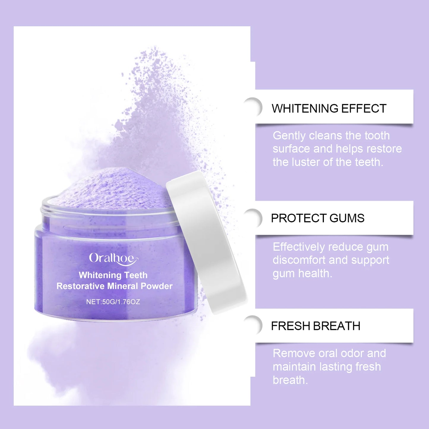 7 Day Teeth Bleaching Toothpaste Fresh Bad Breath Remove Yellow Stain Oral Hygiene Cleaning Dental Care Tool Purple Tooth Powder