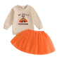 Kids Baby Girl Thanksgiving Outfits Letter Embroidery Long Sleeve Sweatshirt and Orange Tulle Skirt 2 Pcs Party Sets 1-7Years