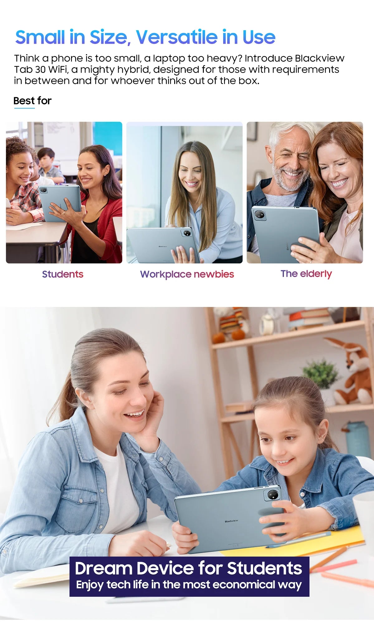 Blackview Tab 30 WIFI Tablet PC 10.1'' 800*1280 HD+IPS Display, Android 13 2GB+64GB,  2.4G/ 5G WIFI 6 Tablet With Dual Speakers