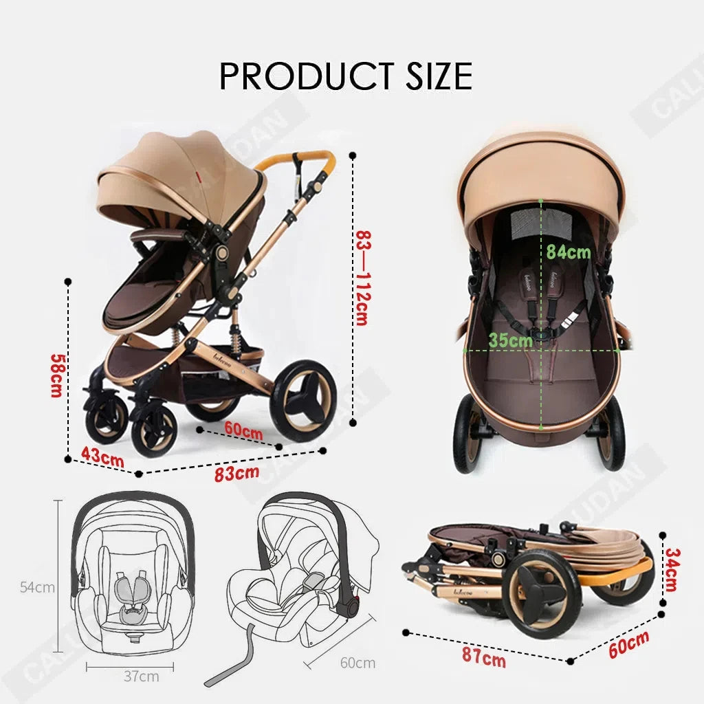 Luxurious 3 in 1  Portable Travel Baby Stroller High Landscape Aluminum Frame Foldable Pram Newborn Infant Four-Wheel Carriage