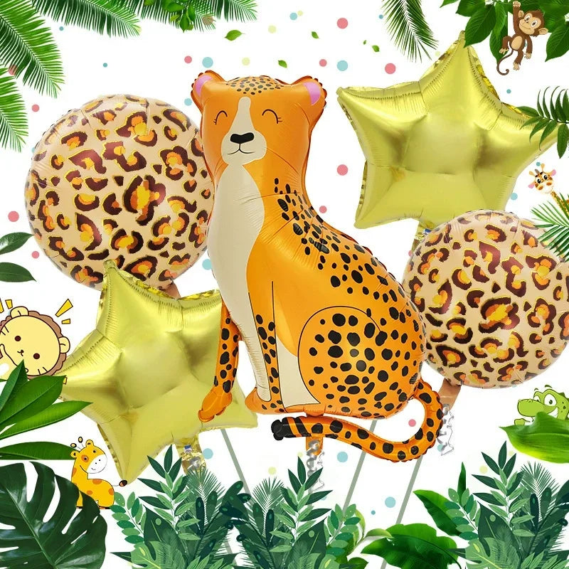 Jungle Safari Theme Foil Balloons Animal Shapes for Birthday Party Decorations Thanksgiving Holiday Events Kids Photo Backdrop