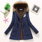 Korean Style Thickened Long Cotton Jacket Women's Winter Coat with Fleece Lining And Fur Collar Slim Fit plus Size Top