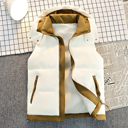 Men's Color-Block Puffer Vest with Removable Hood - Zip Closure & Flap Pockets, Water-Resistant Warm for Winter Casual Outfits