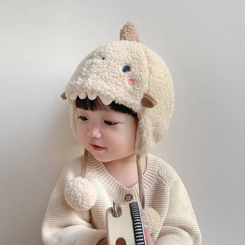 Cartoon Baby Plush Hat Winter Polar Fleece Infant Ear Protection Cap Cute Shark Kids Earflap Hats Boy Girl Warm Beanies