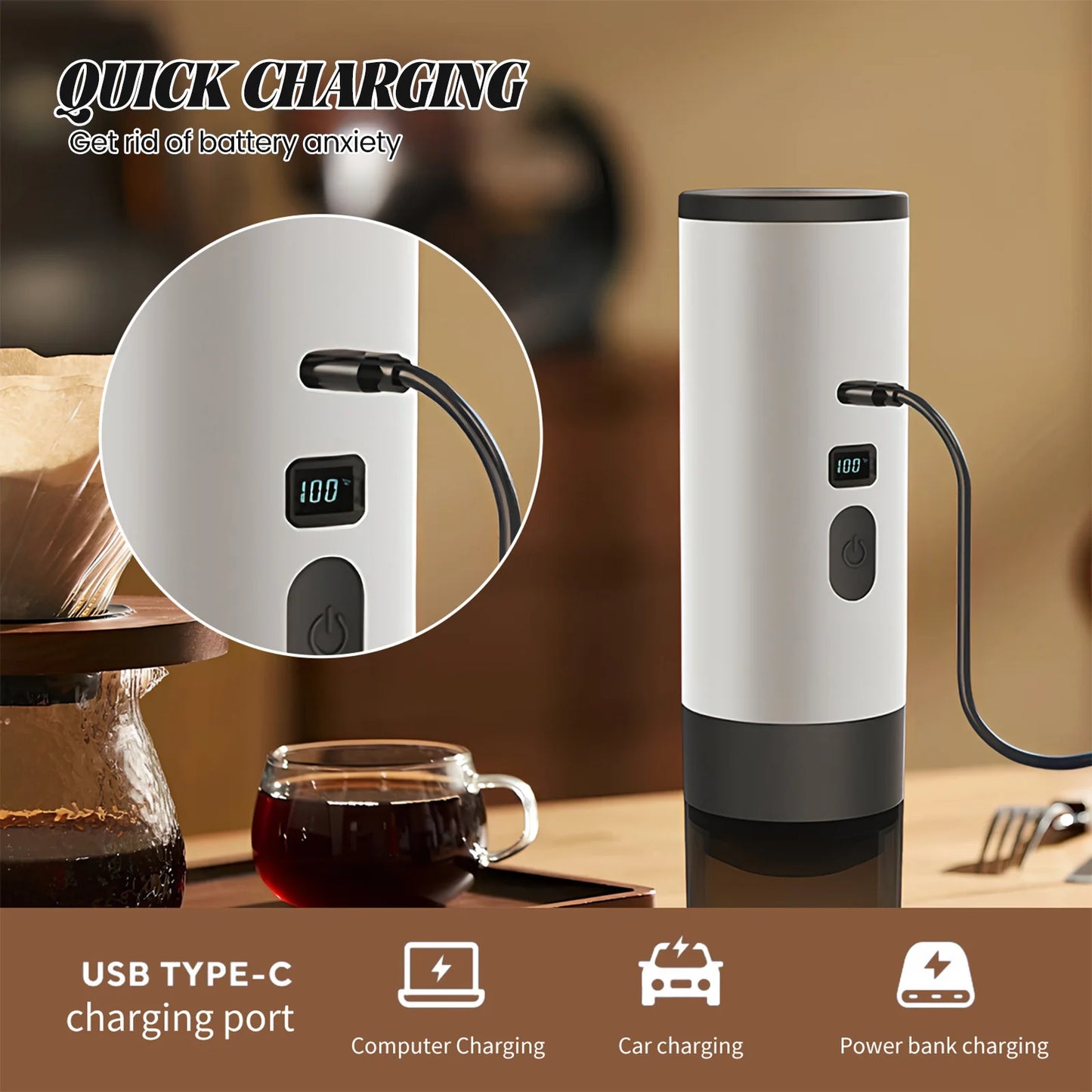 Portable Electric Capsule Coffee Maker Espresso Pot Cordless Heating Pump Press Coffee Maker Travel and Car 3 in 1 Coffee Pot