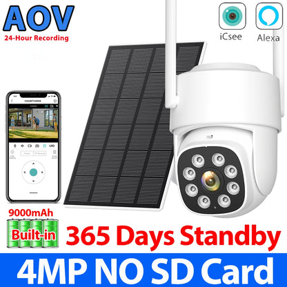 8MP 4K AOV Solar Camera Wifi 7/24 Recording Wireless Outdoor Surveillance Camera Dual Lens 365 Days Standby Home Security ICSEE