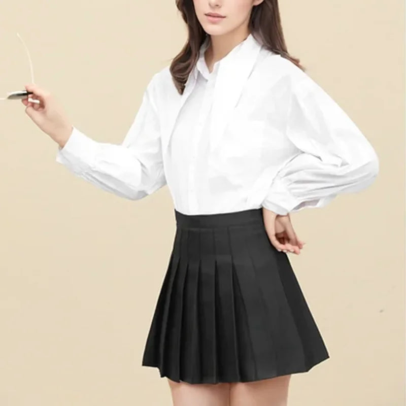 Pleated skirt for women in spring and summer, jk white A-line skirt, new Korean version high waisted skirt, versatile plaid skir