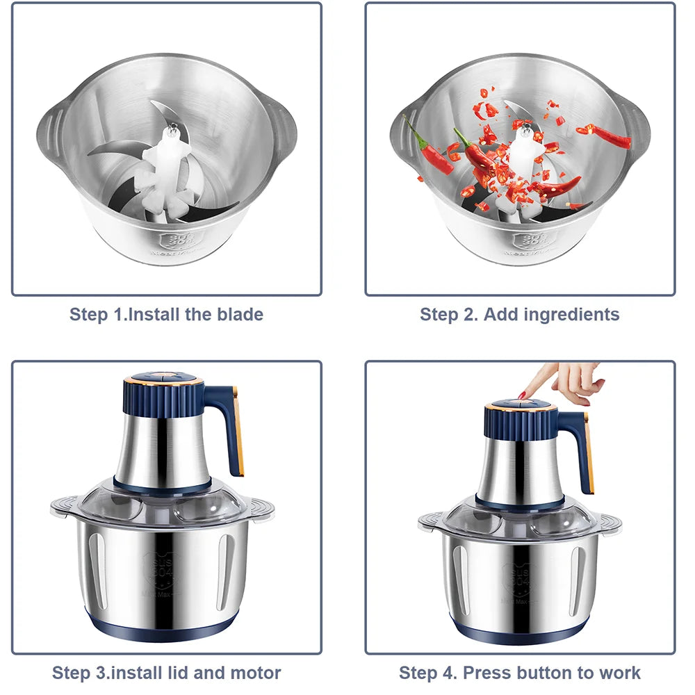 5L Electric Meat Grinders Food Crusher Stainless Steel Multifunctional Vegetable Slicer Processor Chopper Kitchen Appliances