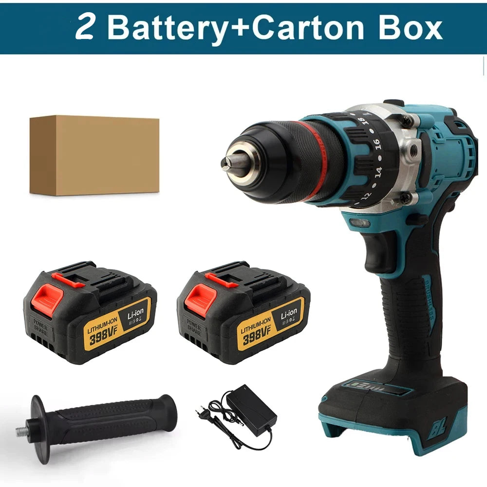 480N.M Brushless Electric Impact Drill 13mm Cordless Drill Electric Screwdriver DIY Driver Power Tool for Makita 18V Battery Pin