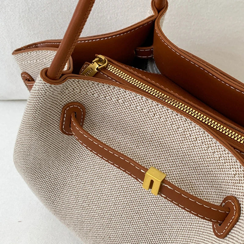 Luxury Canvas Dumpling Handbag Vintage Large Capacity Tote Bag Brand Pleated Drawstring Design Versatile Fashion Shoulder Purse