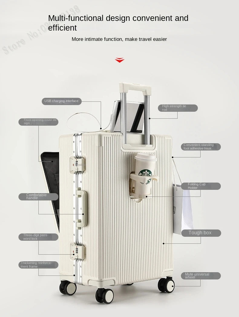 KO-KU New Front Opening Travel Suitcases 20/24/26/28 inch carrier Aluminum Frame Large Capacity Luggage USB Charging TSA Lock