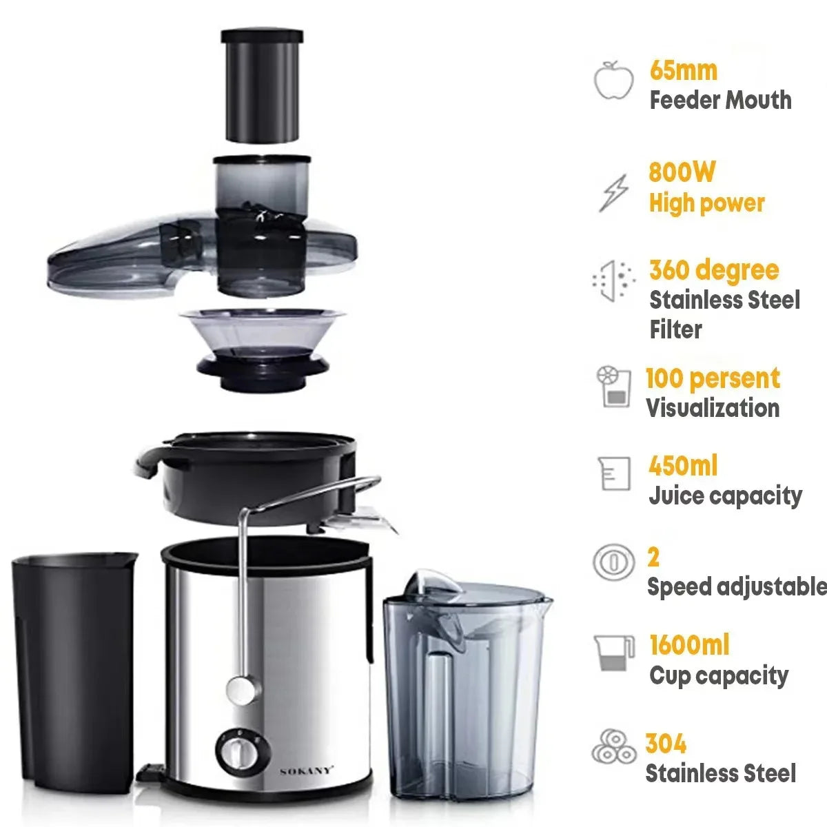 800W Juice Extractor Machine Household Multifunctional Juicer With Slag Separation/Dual Speed for Fruits/Veggies