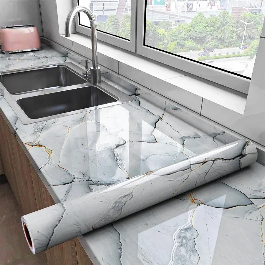Imitation Marble Self-adhesive Wallpapers for Kitchen Decoration PVC Peel and Stick Wall Stickers Faux Tiles Wall Papers Home