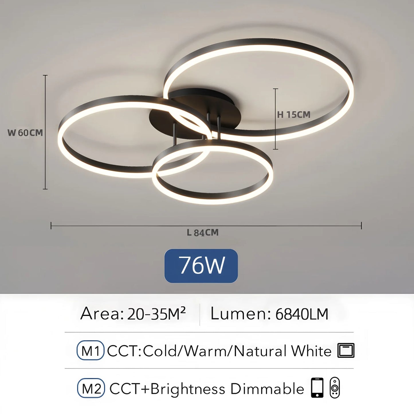 IRALAN Modern Ceiling Light with Infinitely Dimming App and Remote Control 3 Colors Changeable for in Living Sleeping and Lounge