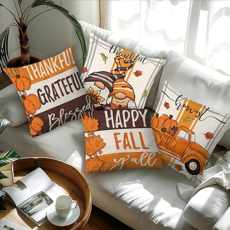 Thanksgiving Harvest Festival Throw Pillow Cover 18x18in with Straw and Pumpkin Pattern for Fall Thanksgiving Decor Living Room