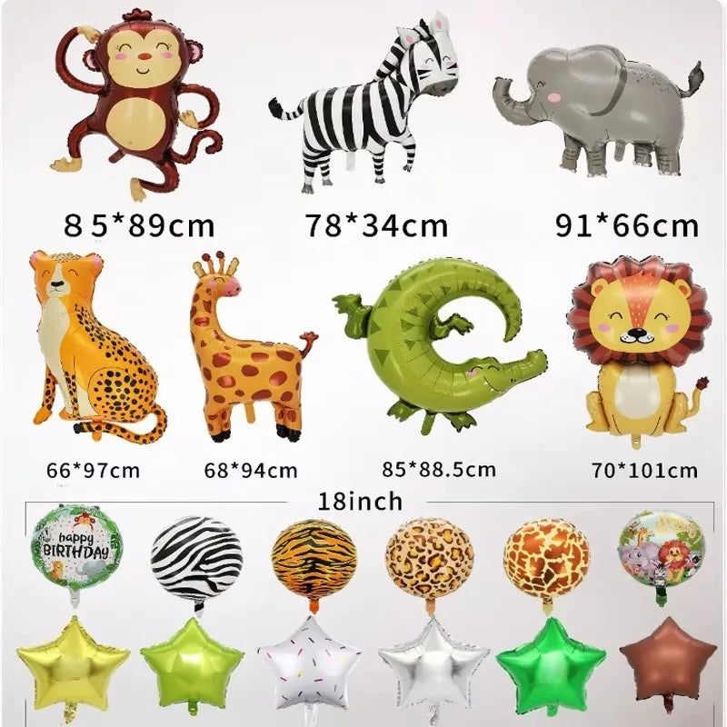 Jungle Safari Theme Foil Balloons Animal Shapes for Birthday Party Decorations Thanksgiving Holiday Events Kids Photo Backdrop