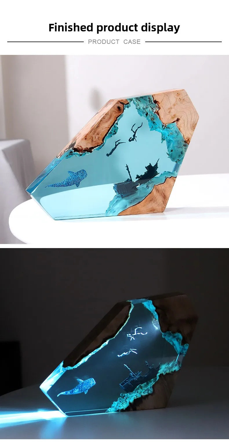New Creative Indoor Bedroom Office Table Decoration Accents Ocean Art Crafts Luminous Tabletop Lamp Epoxy Resin Night Light Gift