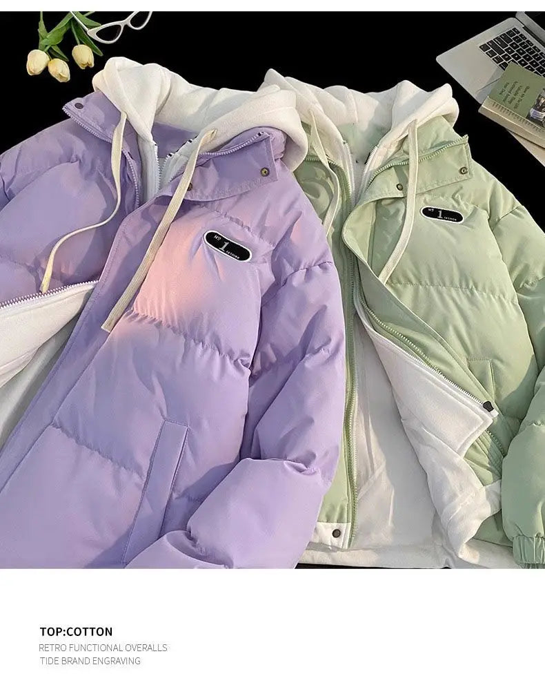 New Winter Cotton-padded Jacket Women, Two-piece Hooded Down Cotton Jacket Female Casual Warm Cotton-padded Clothing Parker Coat