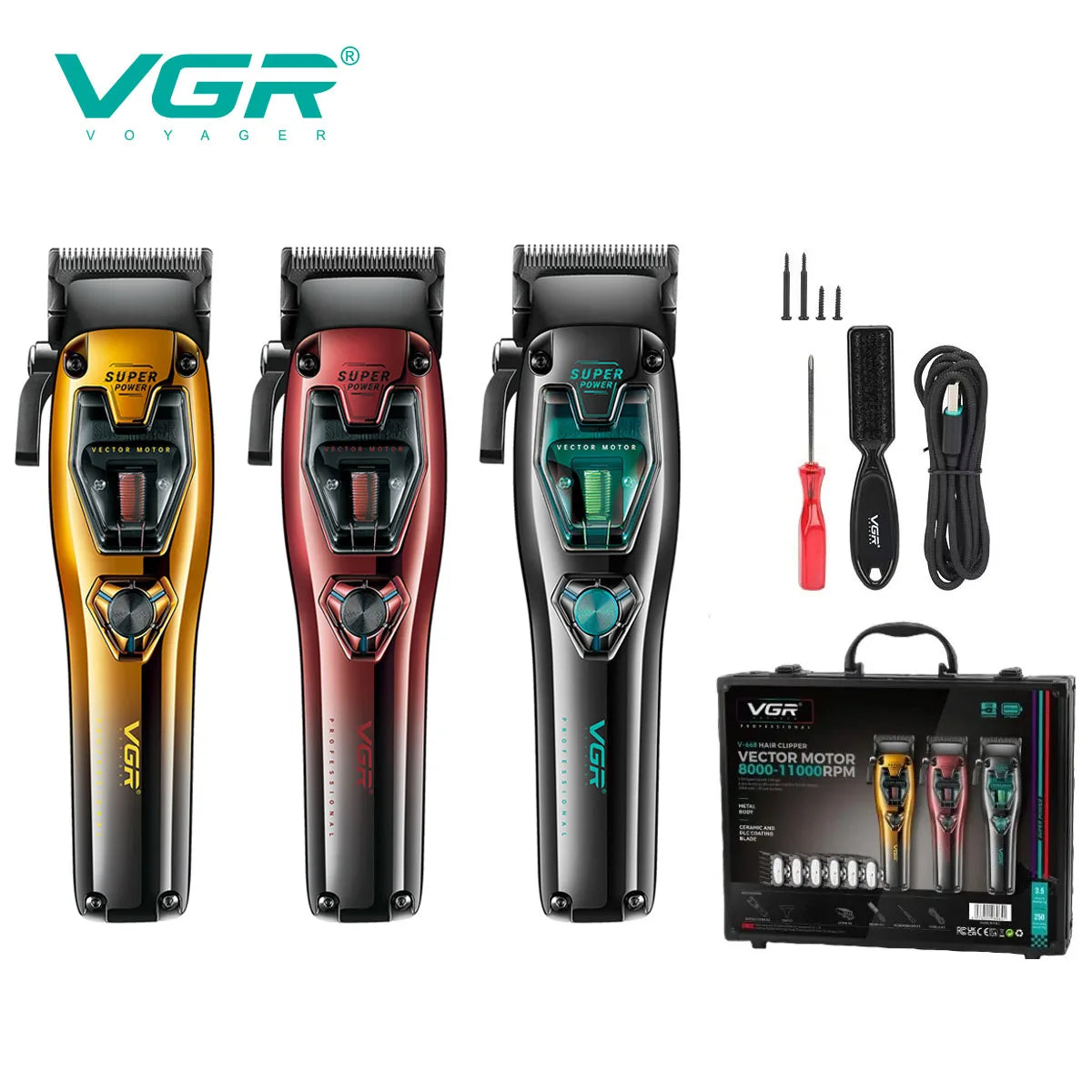 VGR Hair Clippers Vector Motor Professional Hair Cut Machine 11000RPM  Electric Clippers Adjustable Metal Trimmers for Men V-668