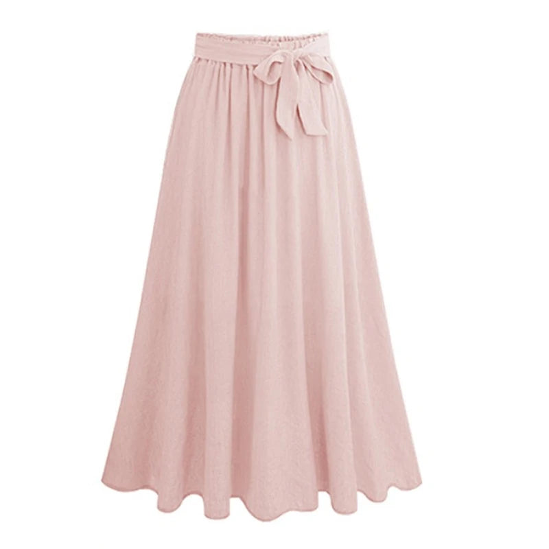 Bow Chiffon Skirts for Women Mid-Length High Waist A-line Large Swing Skirts Sweet Pink Monochromatic Summer New 8536