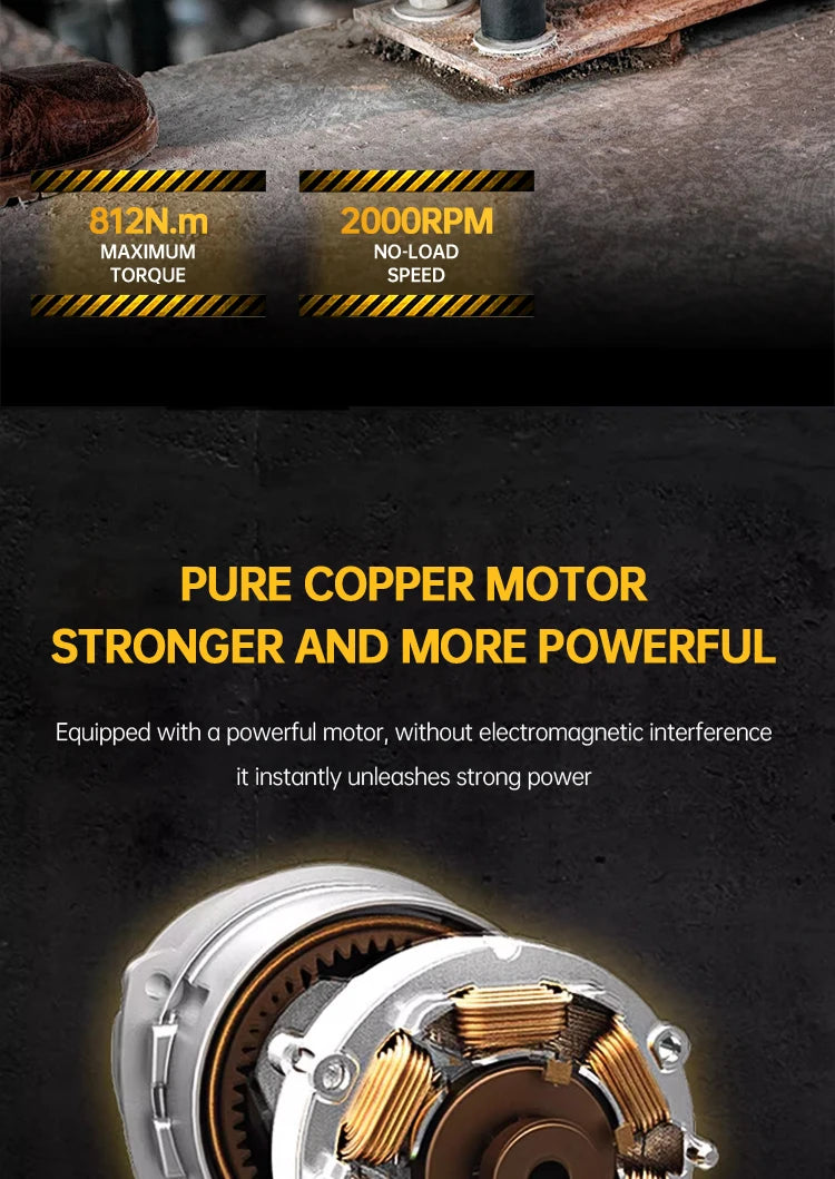 Brushless Impact Wrench 812N.m High Torque Cordless Electric Power Tool for Auto Repair/Construction For DeWalt 20V Battery Pin