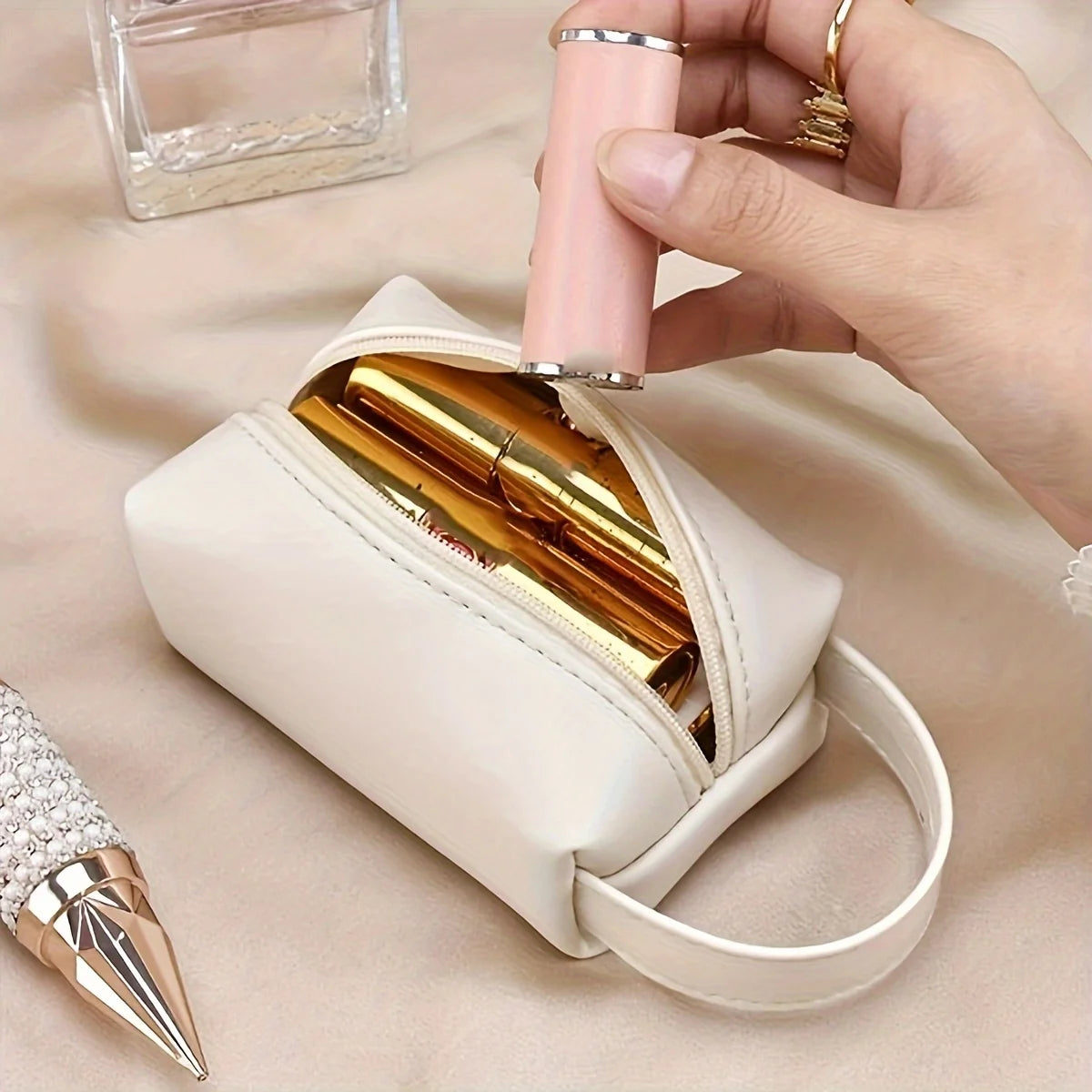 Pu Portable Cosmetic Bag Style Small Bag Jewelry Key Card Mini Lipstick Pack Storage Data Cable Storage Bag One Pack
