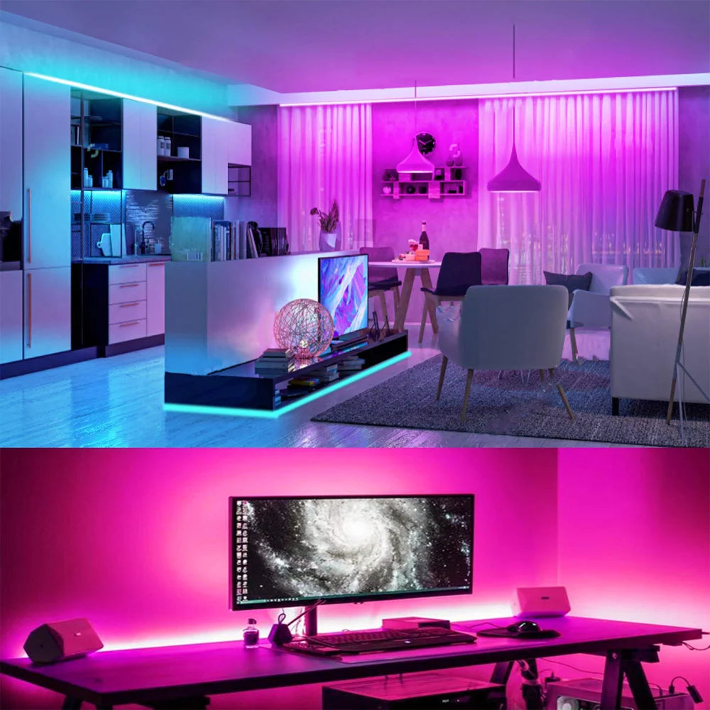 RGB LED strip with remote control, dimmable decorative lighting suitable for bedrooms, ceilings, and party atmospheres