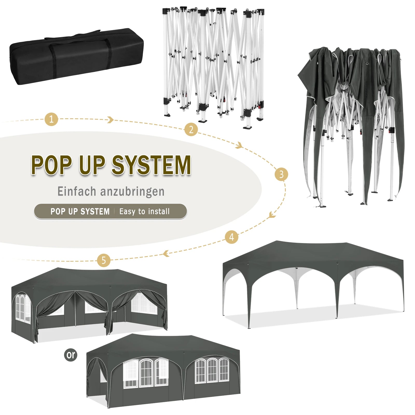 WOLTU Adjustable 3x6m Folding Pavilion Gazebo with 6 Sidewalls Waterproof UV Protection Party Tent with Carry Bag for Picnic