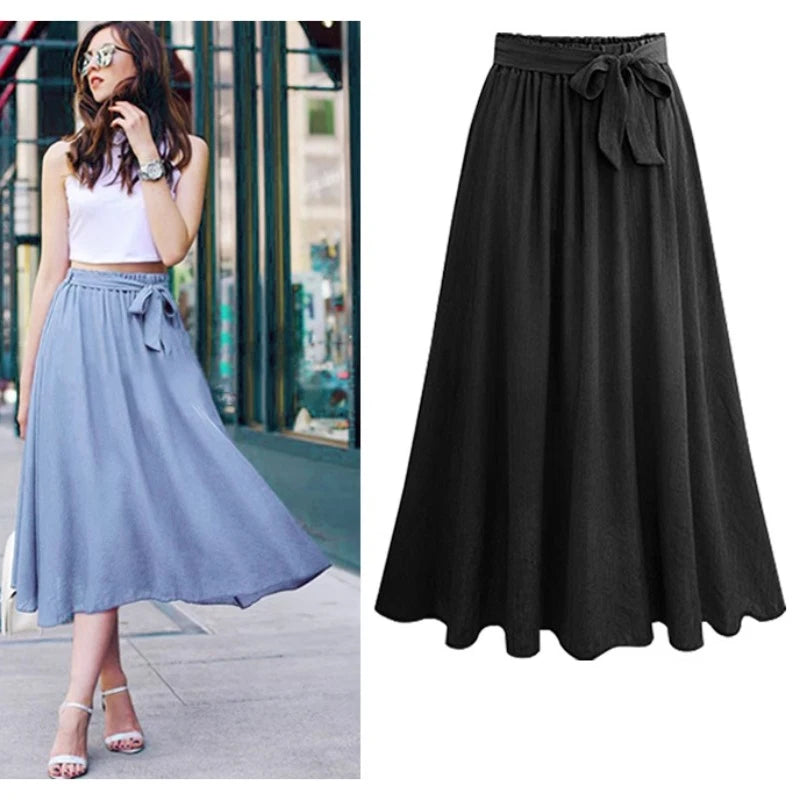 Bow Chiffon Skirts for Women Mid-Length High Waist A-line Large Swing Skirts Sweet Pink Monochromatic Summer New 8536