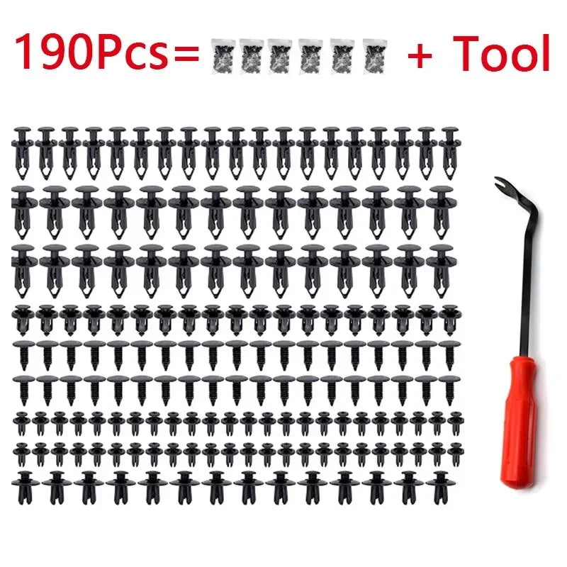 190PCS Car Retainer Clips 6 Sizes – Automotive Plastic Fasteners Kit for Auto Trim Panel Bumper Body Repair Tools