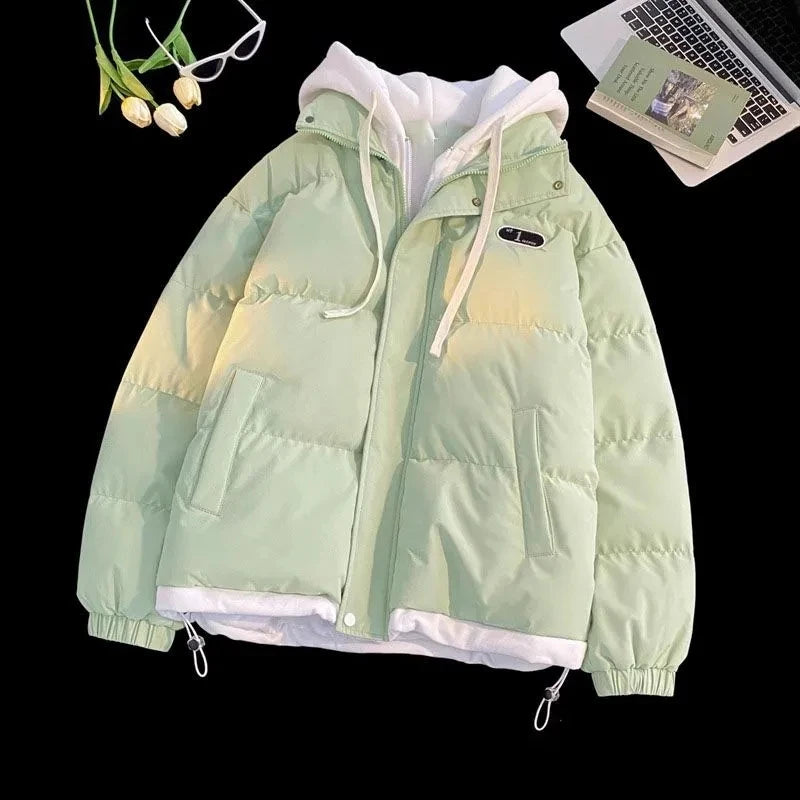 New Winter Cotton-padded Jacket Women, Two-piece Hooded Down Cotton Jacket Female Casual Warm Cotton-padded Clothing Parker Coat