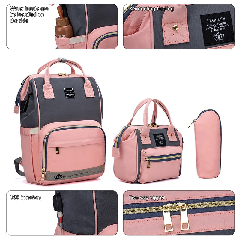 Mommy Bag Fashion Diaper Bag for Baby Nappy Bag Waterproof Mummy Bag with Diaper Pad, Pacifier Bag, Backpack, Hand Bag