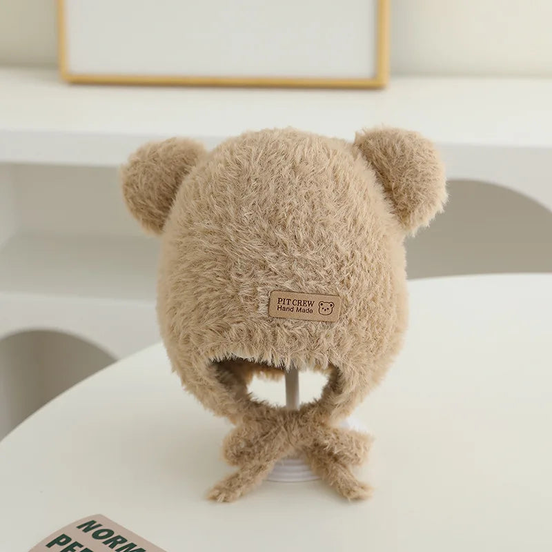 Baby Bear Ear Protection Hat Winter Plush Earmuffs Cap 1-3Year Boys Girls Toddler Warm Headgear Bonnet Solid Velvet Kids Beanies