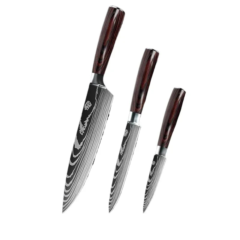 MDHAND Kitchen Knife Set 3-10PCS Professional Chef Knife 7CR17 Germany Stainless Steel Damascus Laser Cleaver Slicing Santoku