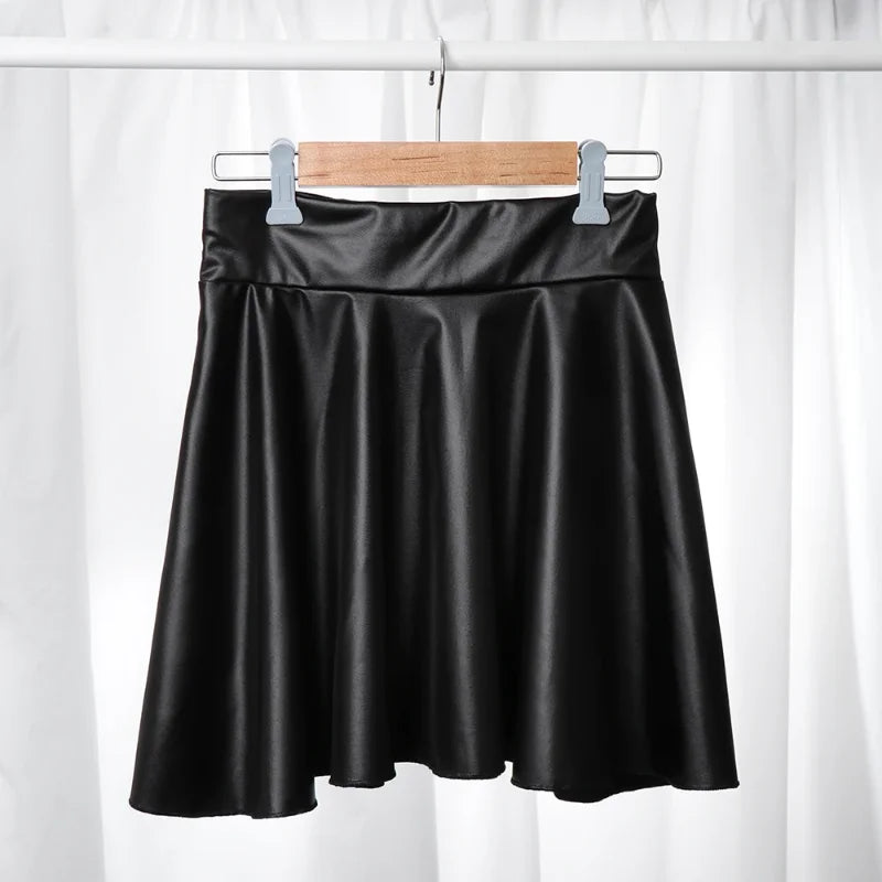 High Waist Faux Leather Textured Half Skirt For Women Versatile And Basic A-Line Skirt Umbrella Skirt Sexy And Slim Mini Skirt