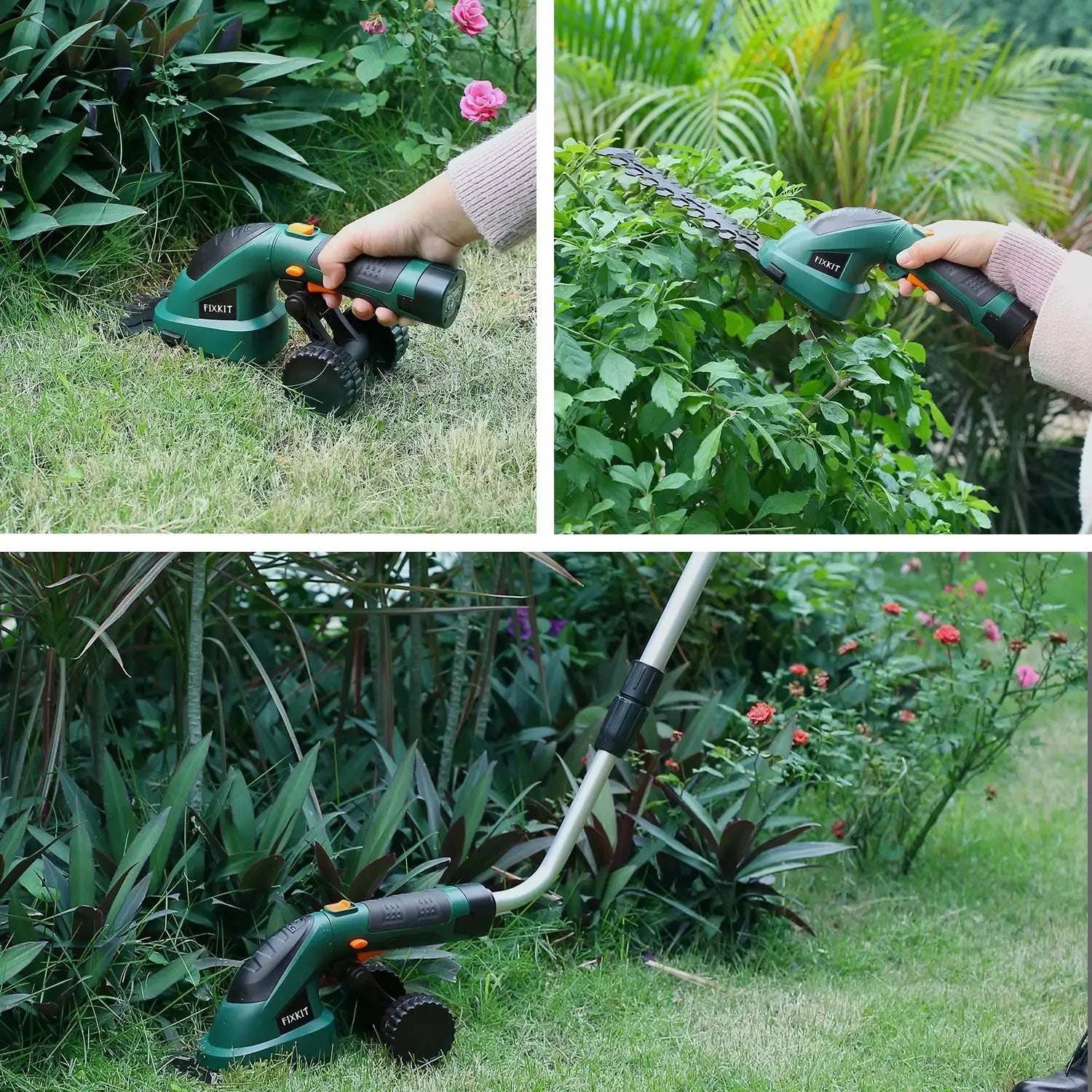 7.2V Electric Hedge Brush Trimmer Telescopic Handle Cordless 2-in-1 Grass Shear + Hedge Trimmer w/Extension Pole