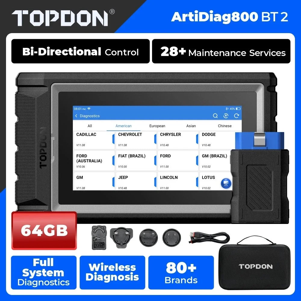 TOPDON Artidiag800 BT 2 Automotive Car Diagnostic Tool Full System OBD2 Scanner 2 Year Free Update Scan Tool VCI Repair Tool