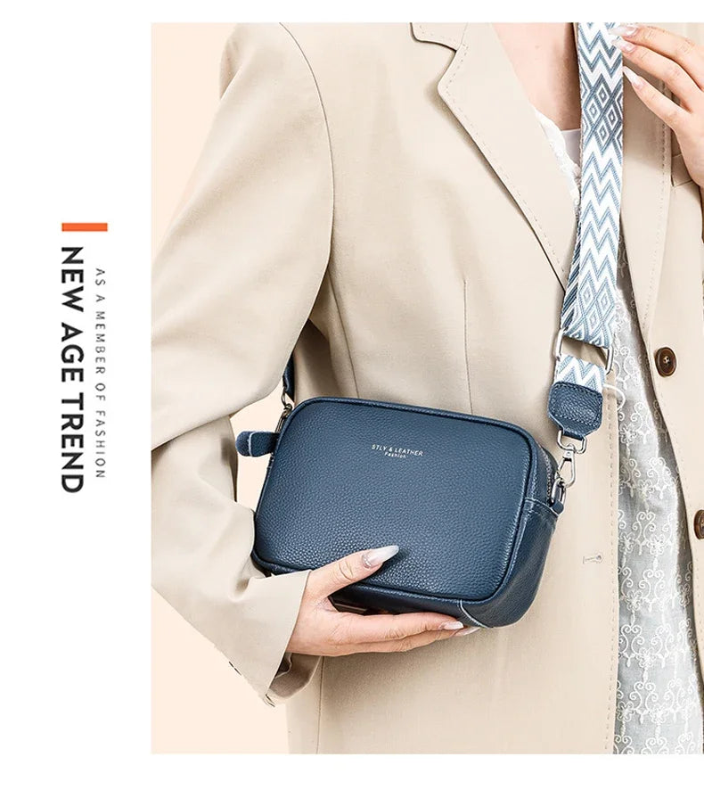 100% Genuine Leather Women Shoulder Bag 2025 New High Quality Cowhide Female Crossbody Bags Wide Shoulder Strap Girls Handbag