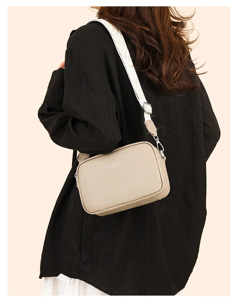 100% Genuine Leather Women Shoulder Bag 2025 New High Quality Cowhide Female Crossbody Bags Wide Shoulder Strap Girls Handbag