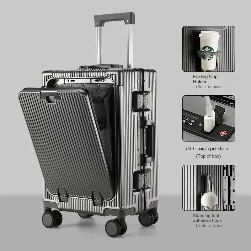 KO-KU New Front Opening Travel Suitcases 20/24/26/28 inch carrier Aluminum Frame Large Capacity Luggage USB Charging TSA Lock